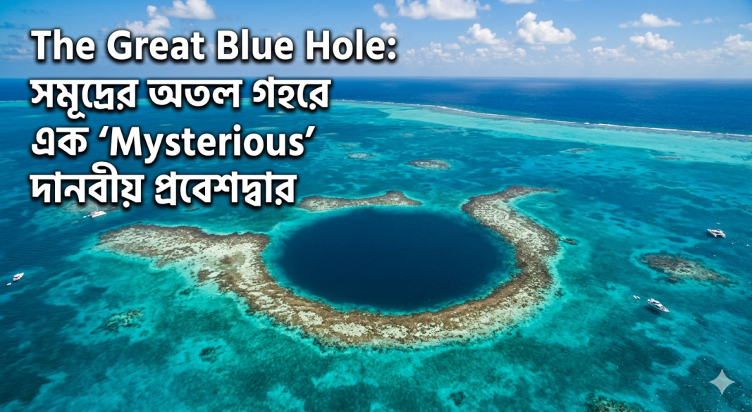 Stunning aerial view of The Great Blue Hole in the Belize Barrier Reef.